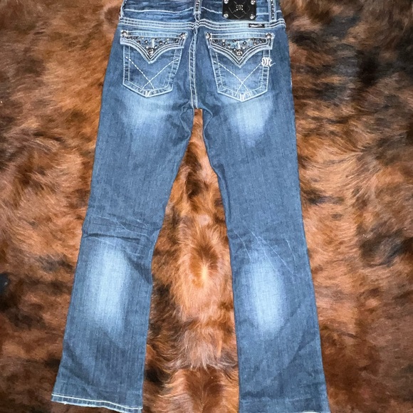Miss Me Gorgeous Heavy Studded Distressed Boot Cut Blue Jeans - Picture 7 of 16